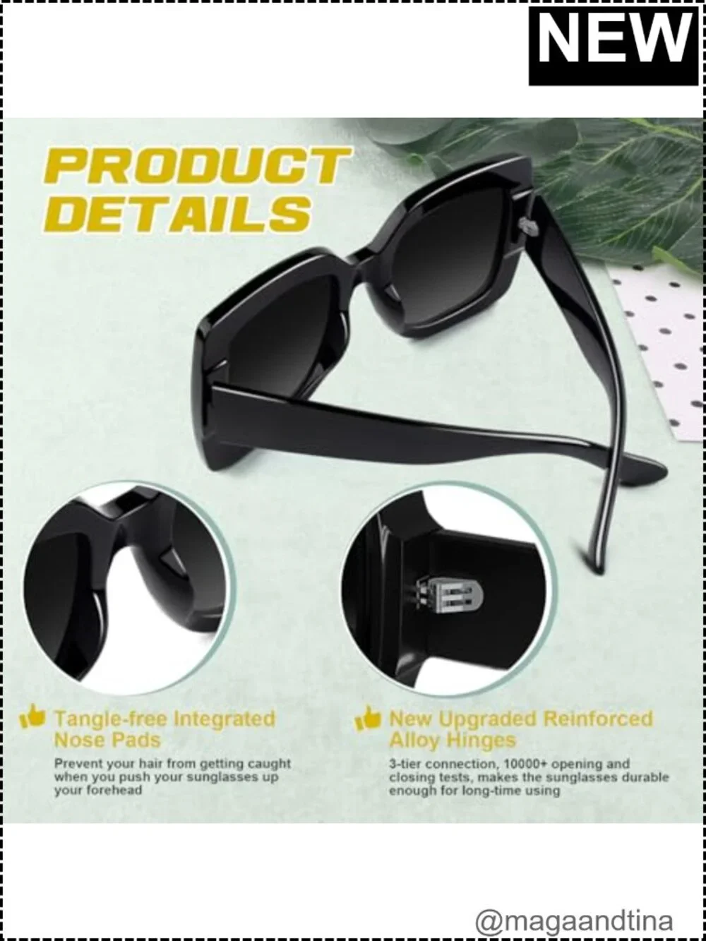 Oversized Square Frame Retro Sunglasses UV400 Protection